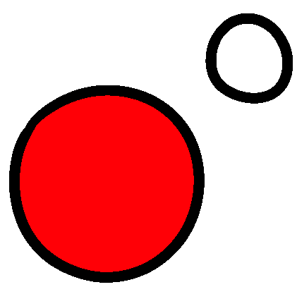 A large red circle in the foreground and a small white circle in the background.